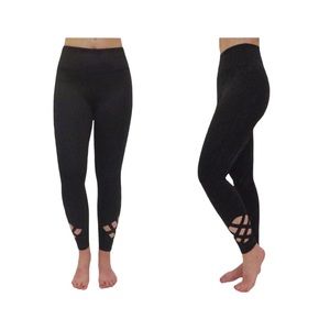 Active Life Lattice Activewear Leggings Criss Cross details at bottom Black S